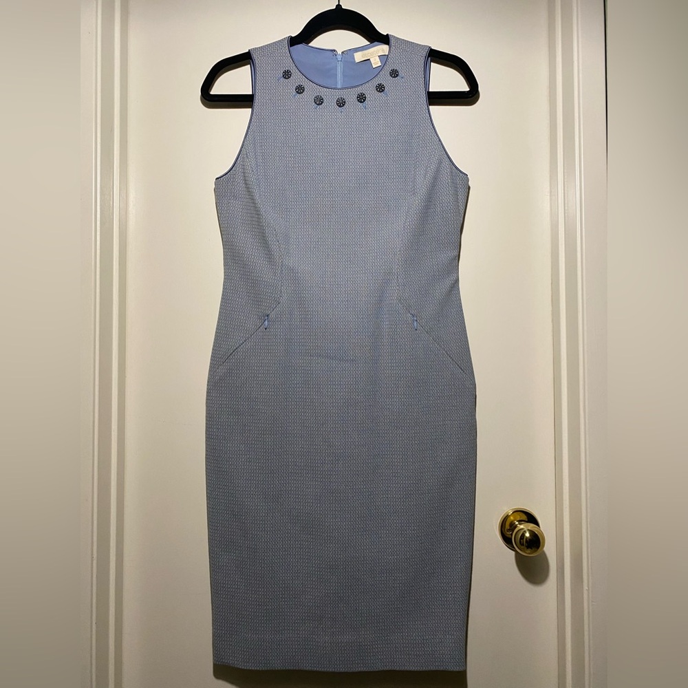 Etcetera Blue Halter Sheath Midi Dress